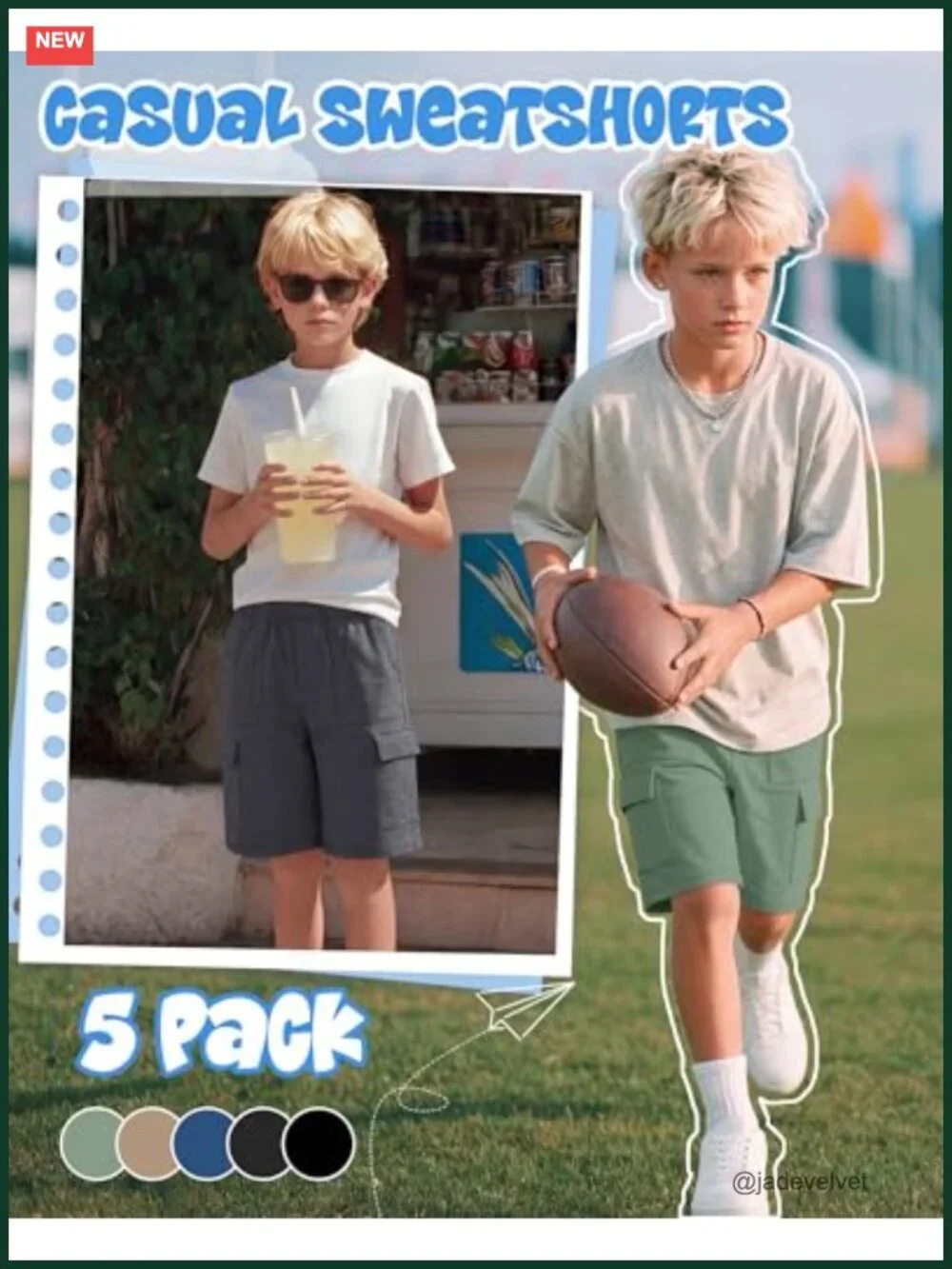 5 Pack Boys Cargo Shorts with Pockets Pull on Elastic Waist